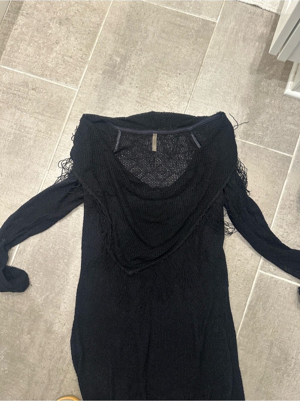 XCVI Black Lightweight Knit Fringe Sweater Dress